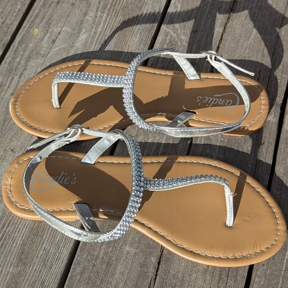 Silver Rhinestone Encrusted Thong Sandals - Picture 3 of 6